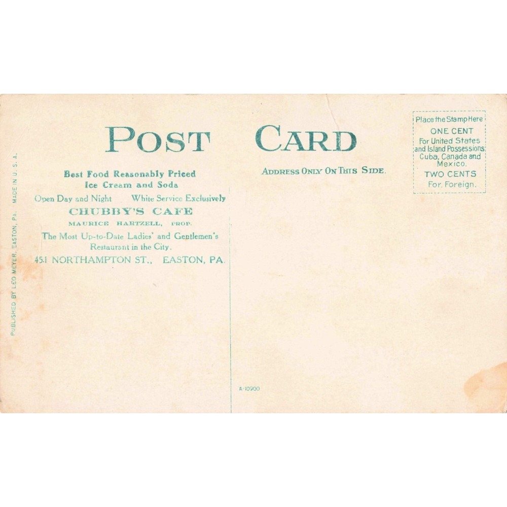 Vintage Postcard Chubby's Cafe Interior Easton Pennsylvania Leo Meyer VG - Picture 2 of 2